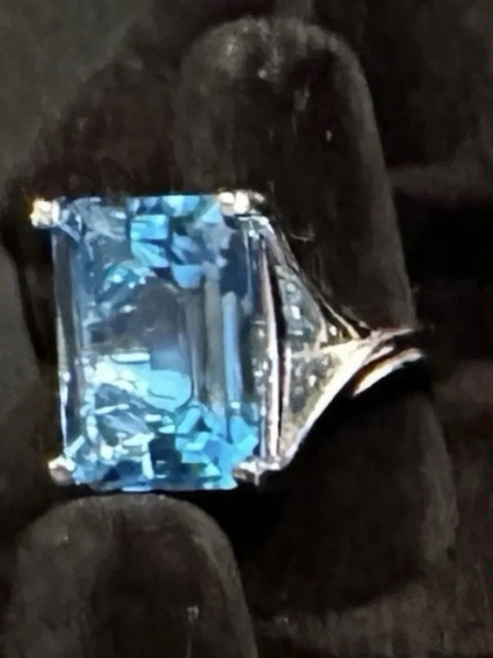 13x18mm Emerald Cut Aquamarine 925 Sterling Silver Statement Ring Sz 6.75